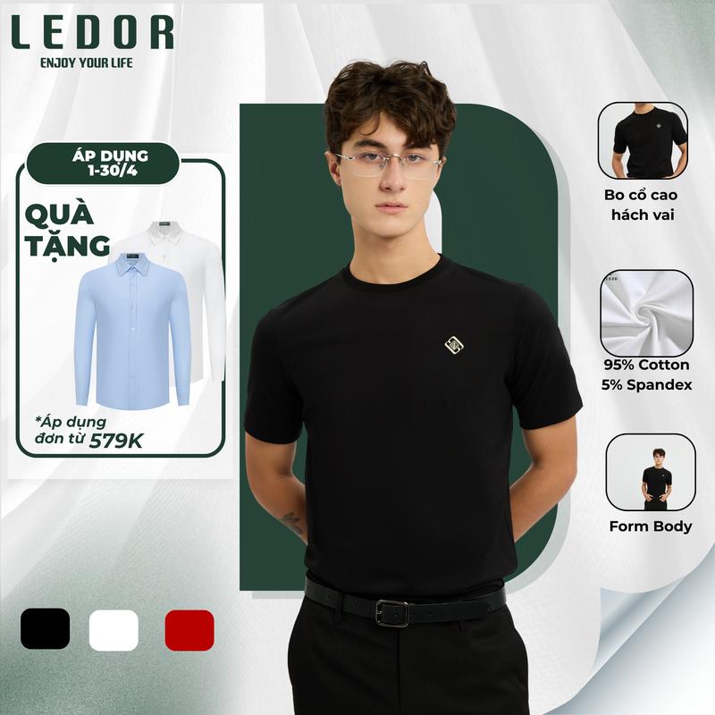 Áo thun BODY nam cổ cao BASIC LEDOR vải cotton thoáng mát, chuẩn form Menswear Top Cổ Tròn Trắng