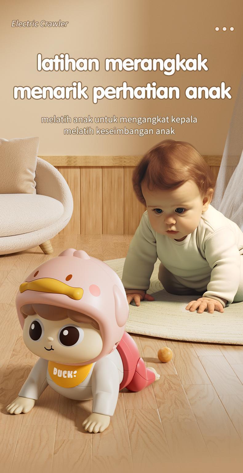 Habibi Boneka Merangkak Elektrik Bayi 0-12 Bulan - Mainan Edukasi Pelatih Gerak & Angkat Kepala Interaktif Toys Perempuan Dolls bayi  mainan
