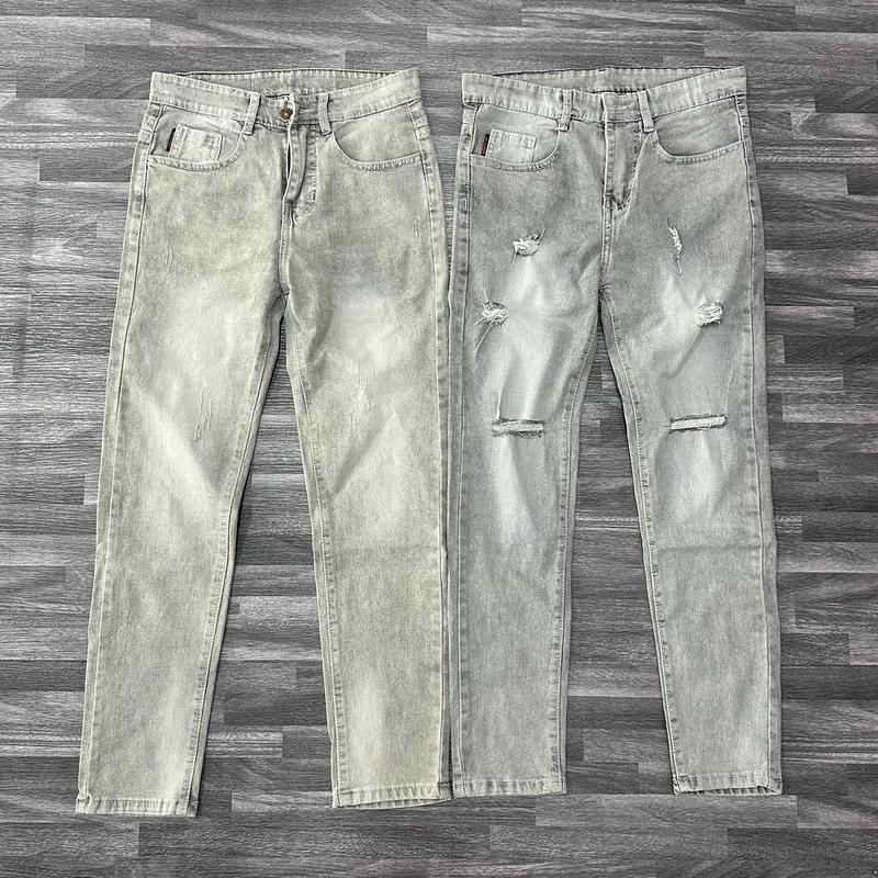 Quần jean nam dài xám trơn, phối rách kiểu, chất co giãn thoải mái mẫu mới cao cấp Menswear Top Pants Có Túi