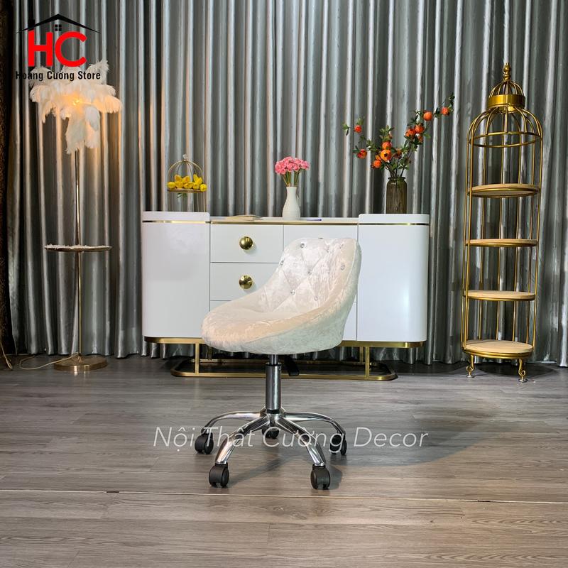 Ghế Spa, Ghế Bánh Xe Xoay Có Tuỳ Chỉnh Cao Thấp 35-50cm Mẫu Bọc Nỉ Đính Đá ( Kèm Ảnh Thật ) 4