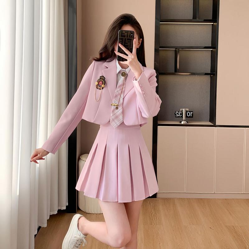 Bộ Đồ Phong Cách Preppy Hàng Mới Về Năm 2024, Dành Cho Nữ, Thích Hợp Cho Trang Phục Nữ Truyện Tranh Hàn Quốc Trẻ Trung, Chân Váy Xếp Ly JK, Bộ Ba Mảnh 1