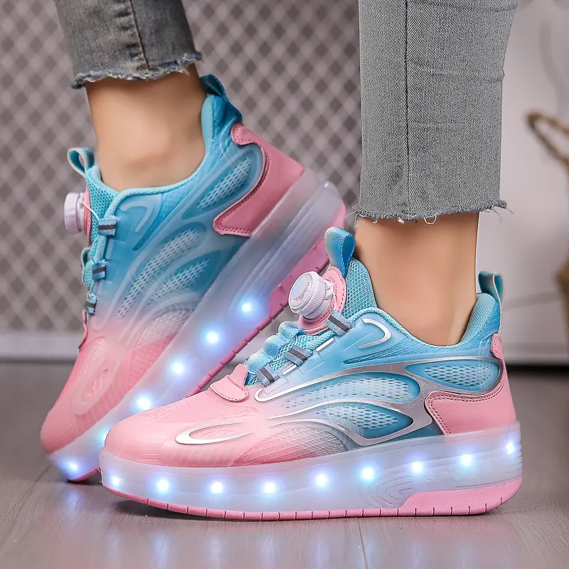[100% High Quality]New Children's shoes with light-emitting shoes double-wheeled Heelys unisex roller skates size  boy girl kids adult outdoor sports detachab