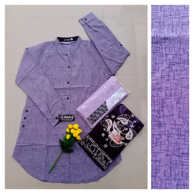 Stelan Tunik Hara Motif Abstrak + Sarung Gloyor Tebal + Hijab Baju Katun Muslim Wanita 7