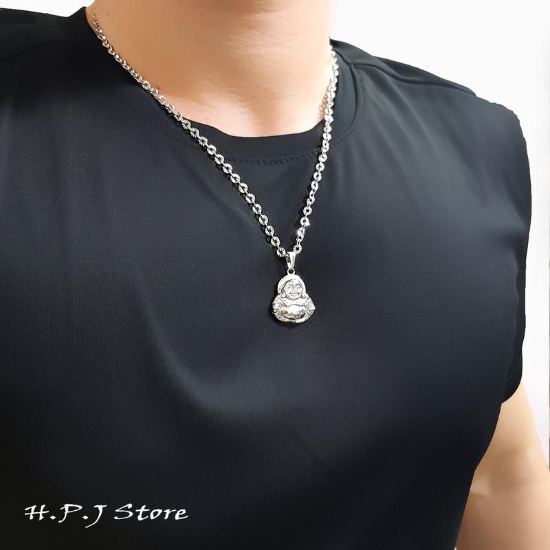 Dây chuyền xích tròn sáng thép titan gắn mặt tượng di lạc. Women Nữ Nam Trang Sức Chain Jewelry