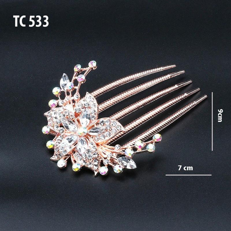 GOTI – Trâm Cài Tóc Mua Làm Quà Cho Nữ Kiểu Lược Cài Tóc Hình Hoa 5 Cánh Đính Đá Trắng-Vàng Sang Trọng TC532 TC533