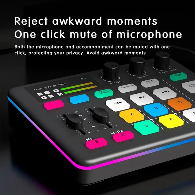 G1 Audio Mixer, Sound Card with RGB Lamp, XLR interface, 6 Custom Sound Effects, Live Sound Card with Various Sound Effects for DJ & VJ 7