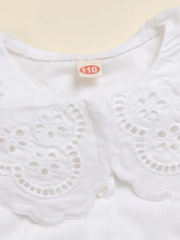 Toddler Girl's Plain Lace Trim Blouse, Casual Long Sleeve Top for Daily Wear, Kids Clothes for All Seasons 2