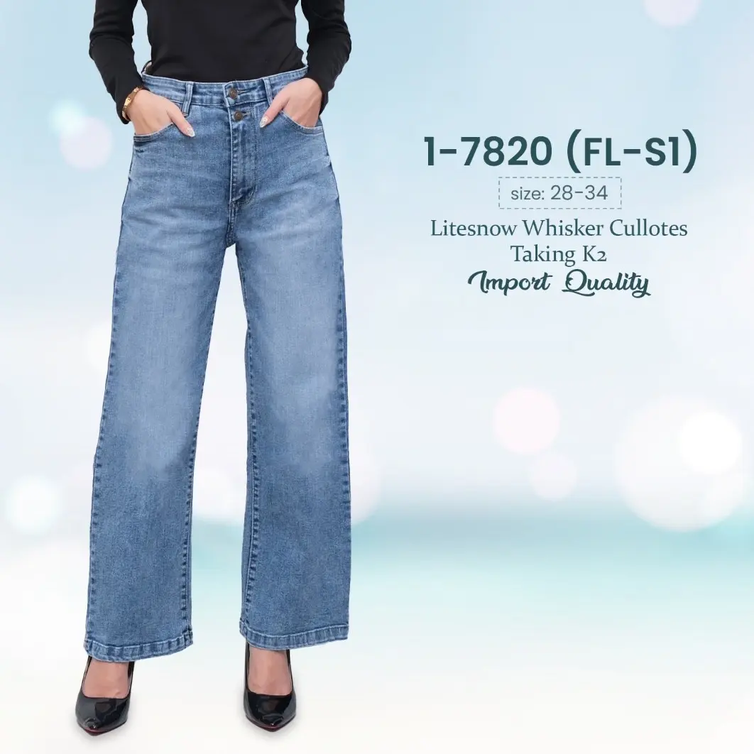 KULOT KANCING 2 MISS 2000 Jeans Melar Wanita Panjang Hitam Celana Cutbray