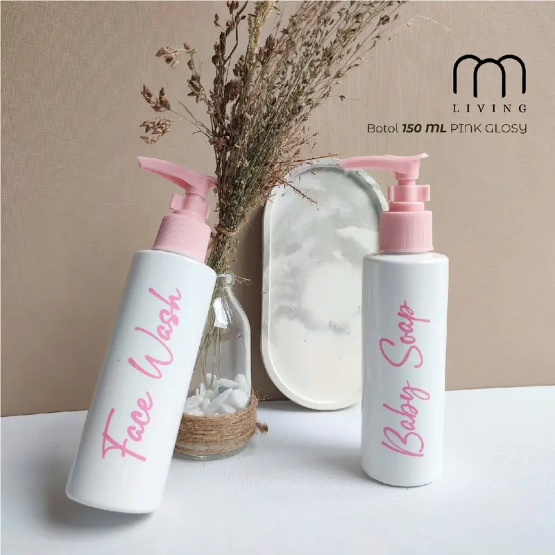 Botol Sabun Cair Travel 150ml PINK TRANSPARAN & PUTIH  GLOSY 3