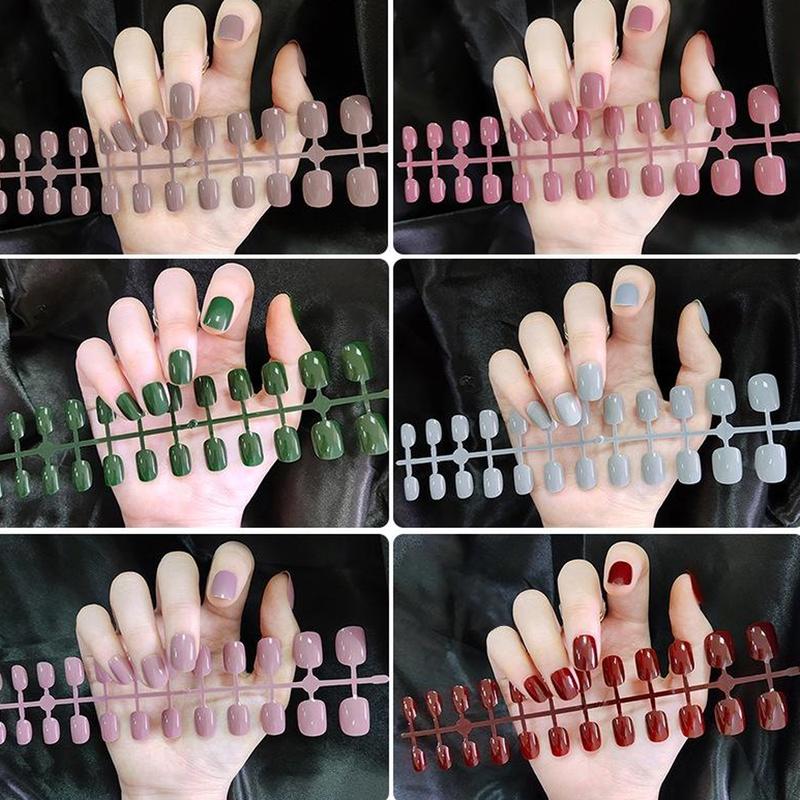  Móng Tay Giả Vuông Ngắn Màu Trơn Con Dấu Dầu Sáng Có Thể Tháo Rời Đeo Nghệ Thuật Làm Móng Mịn Miếng Dán Móng Tay Học Sinh Gói 24 Miếng 