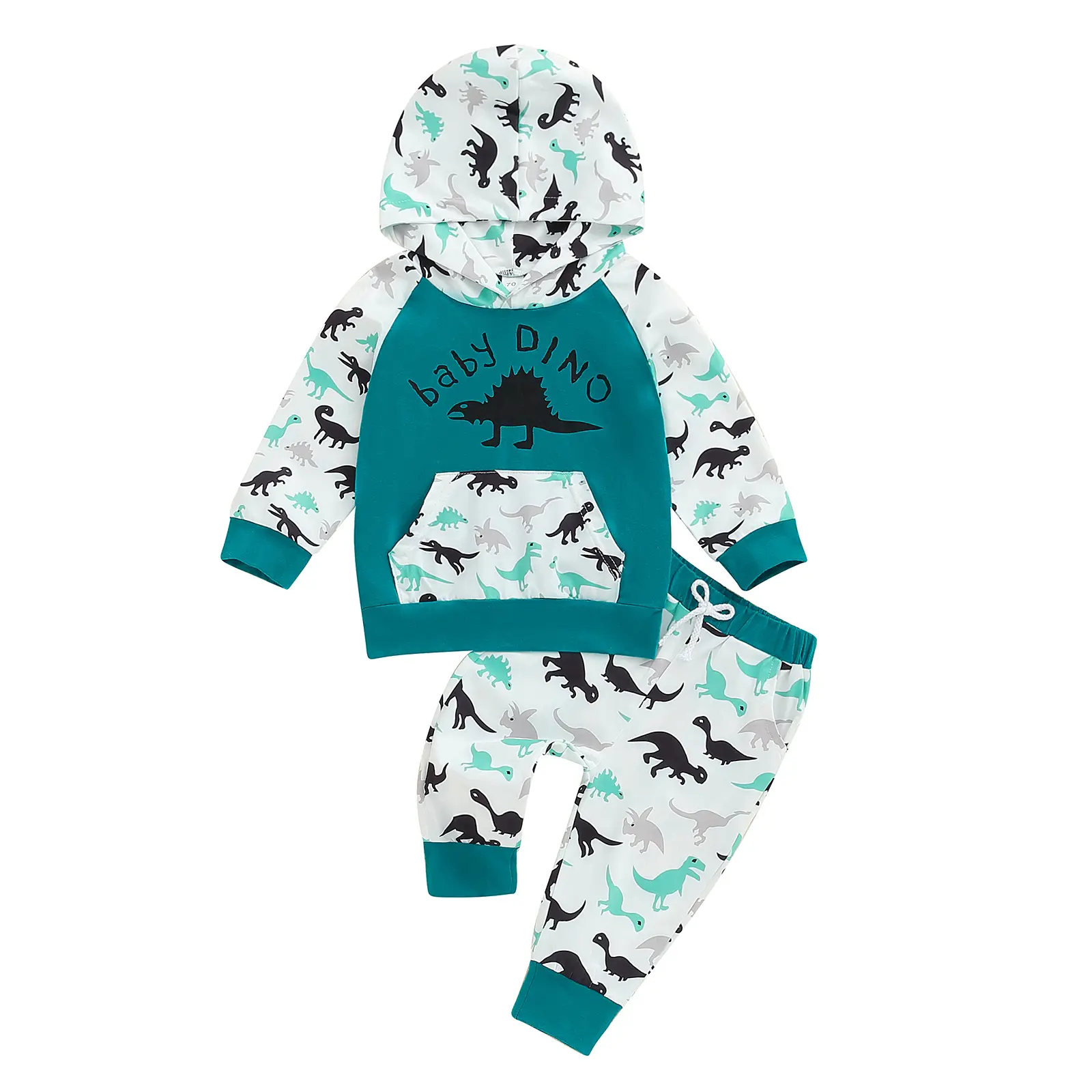 Toddler Boys Fall Outfits Dinosaur Print Hooded Long Sleeve Hoodies Sweatshirts and Long Pants 2Pcs Clothes Set