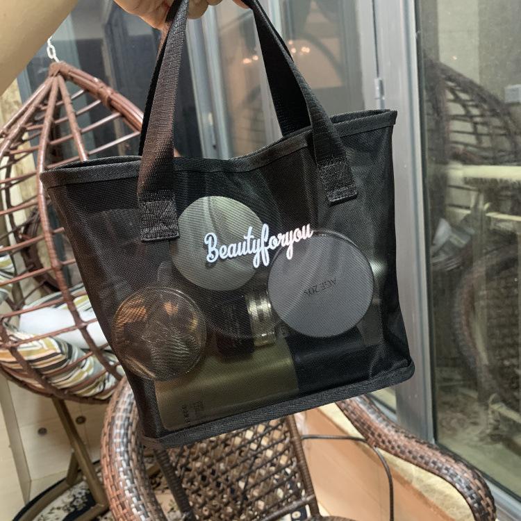 Product Introduction of New Korean Style Is Hollow out See through Mesh Portable Cosmetic Bag Large Capacity Wash Bag for Working Women's Handbag Mom 18