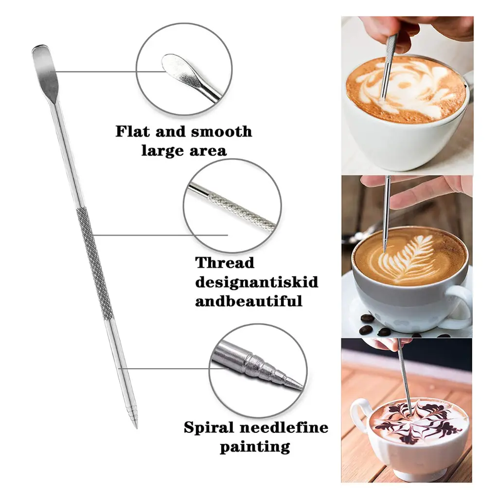 COD Pen Stik Untuk Gambar Dekorasi Di Atas Kopi Espresso Latte Art Ala Barista Coffee Shop Bahan Stainless Steel Panjang 13 cm LINSBAYWU