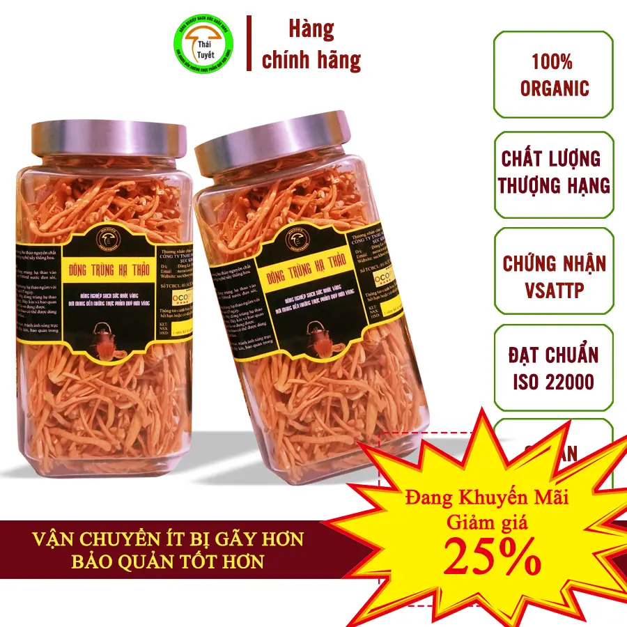Đông trùng hạ thảo sấy thăng hoa 50g loại Rối (ít gãy) lọ thủy tinh, dùng biếu tặng.