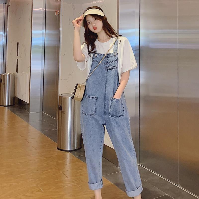 Yếm jeans nữ quần dài ống suông rộng phong cách ulzzang hàn quốc - MS015