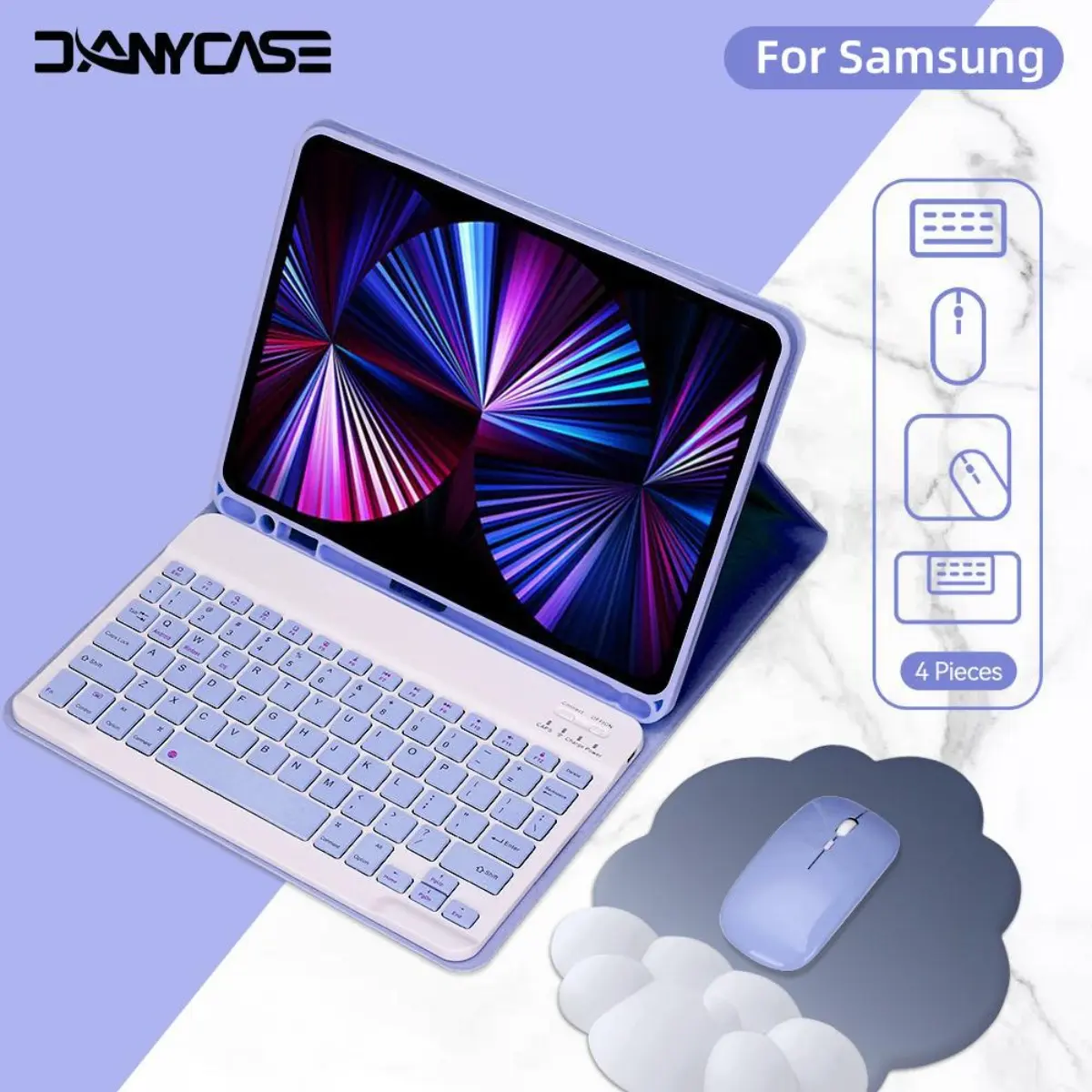 【Not Tablet】DANYCASE 4 in 1 Keyboard Case With mouse pad for Samsung Galaxy S10lite Tab A11  A9 Plus S9 FE Plus S10 Plus S6 Lite 10.4 inch 2024 S7 S8 11 S7 Plus S7 FE S8 Plus 12.4 A8 Magnetic Cover with Pencil Holder