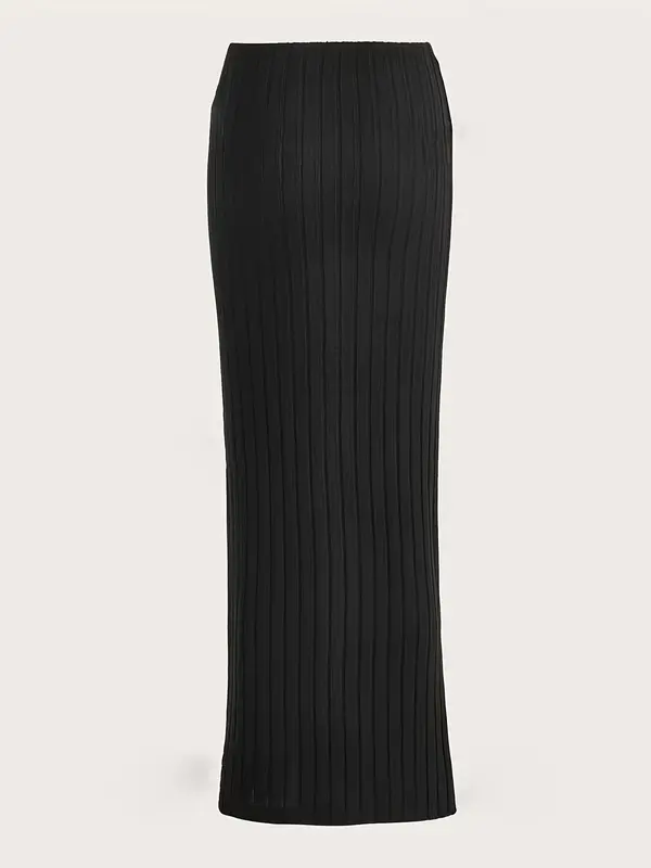 Women's Solid Ribbed Skinny Skirt, Elegant Fashion Casual Long Skirt for Daily Outdoor Wear, Women Knitwear for Fall & Winter 2