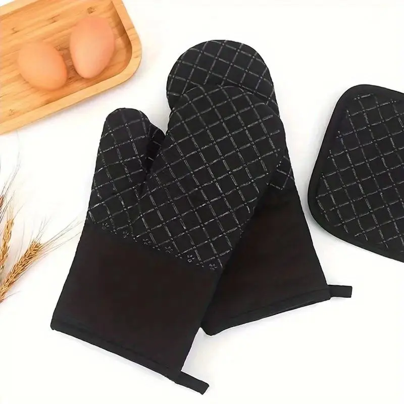 Silicone Oven Mitts & Pot Holder Set, 1 Set Heat Resistant Gloves & Heat Insulation Pad, Non-slip Oven Mitts for Baking, Cooking, Kitchen Supplies 5