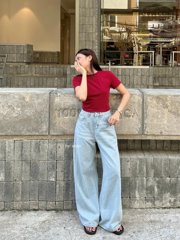Quần jeans dài ống rộng basic Hàn | SOMS | Hollis Pants