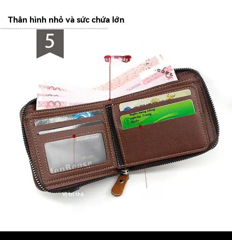 Ví nam mới bằng da PU kiểu cổ điển có xích D5505 6