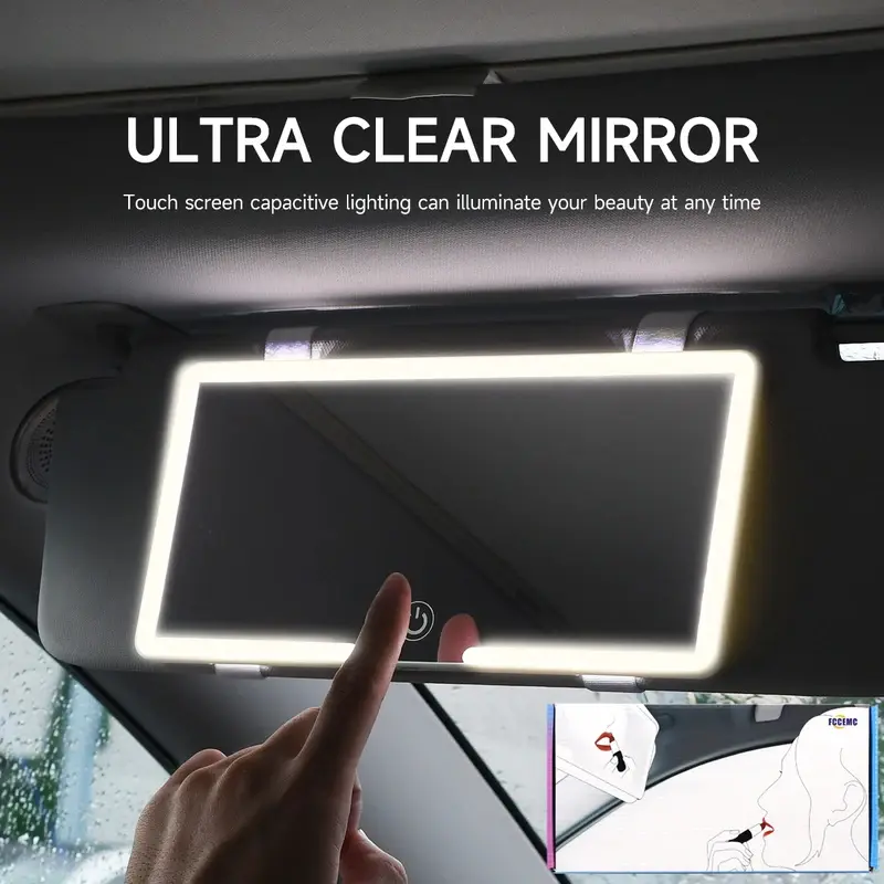 Cermin Dalaman Kereta, Plat Pandangan Matahari, Cermin Solek HD LED, Untuk Gadis dan Wanita, Cermin Solek Nipis Sejagat, dengan Lampu Isi Ditarik, Cermin Solek Car
