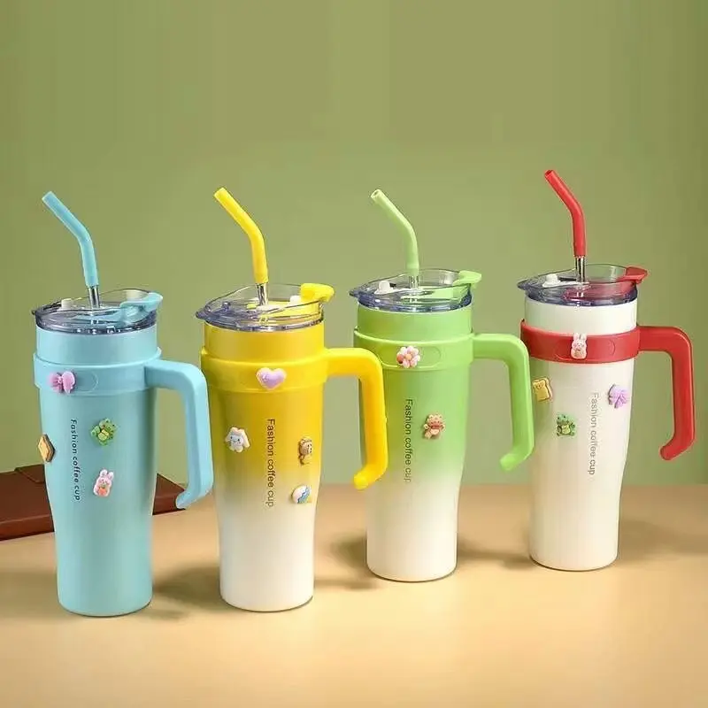 Ly giữ nhiệt dung tích 1200ml bình giữ nhiệt inox 304 có tay cầm và ống hút siêu dẹp