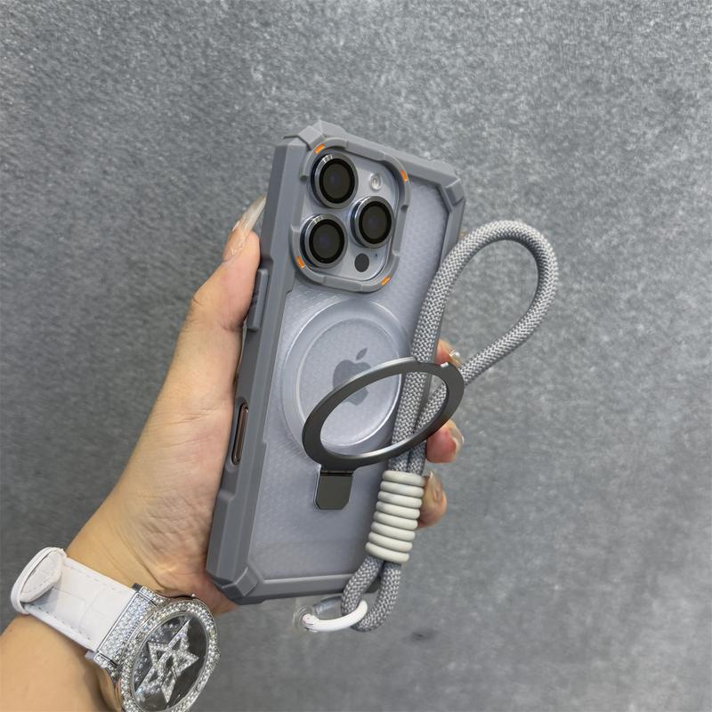 Ốp Điện Thoại Trong Suốt Có Giá Đỡ Magsafe Nhám Dây Đeo Cổ Tay Sang Trọng, Thích Hợp Cho iPhone 11 12 13 14 15 16 Pro Max Plus, Có Dây Đeo Buộc, Chống Sốc, Ốp Bảo Vệ Điện Thoại, Giá Đỡ Nam Châm, Phụ Kiện Ốp Lưng