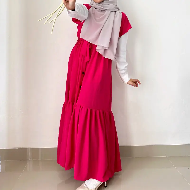 Vivian Outer Fashion Gamis Muslim Luaran Casual Gamis Kutung Bahan Crinkle Premium Busui Friendly Polos Dress Wanita 2