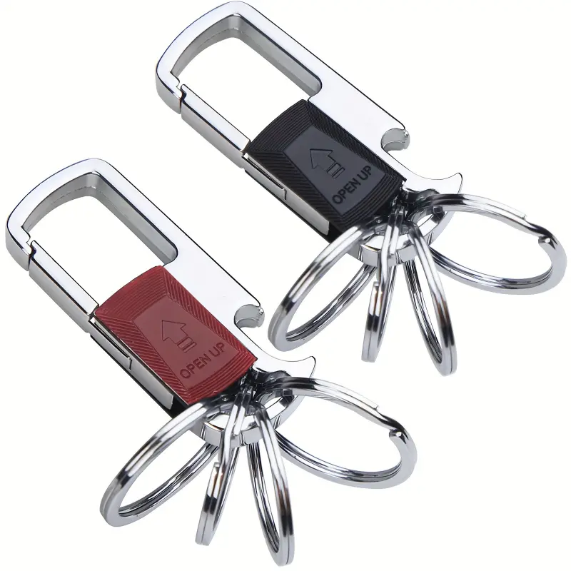 Men's push-pull multi-functional metal waist hanging buckle, switch car key buckle, equipped with 4 detachable key rings, multi-ring pendant anti-lost with bottle opener, suitable for men and women, holiday gift, perfect gift ideal choice 0