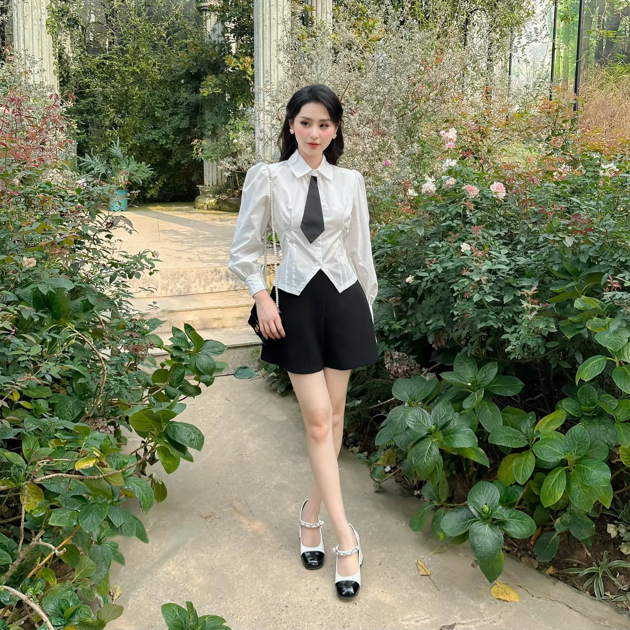 [SC1] Set bộ Áo sơ mi trắng cà vạt  quần đen