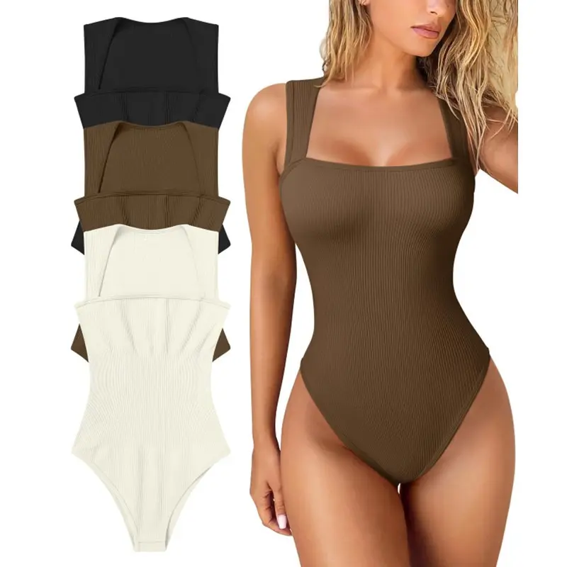 Áo Jumpsuit Quần Không Tay Sườn, Dành Cho Nữ, Áo Jumpsuit Quần Định Hình Cơ Thể, Hàng Mới Về, 1 Mảnh Bodysuit
