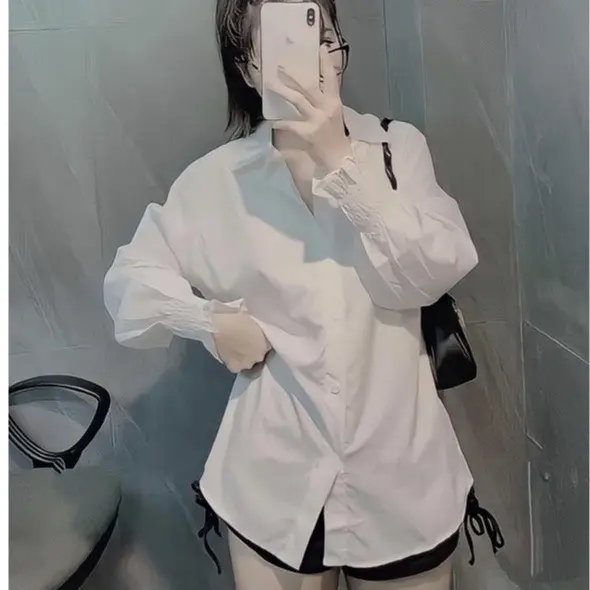 Áo sơ mi nữ dài tay bo chun cổ bẻ áo cúc thường siêu xinh
