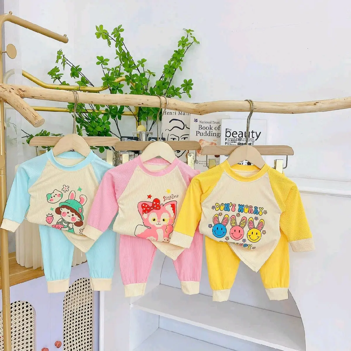 Combo 3 bộ TAY DÀI thun tăm cho bé kèm quà tặng size 3-16kg (giao ngẫu nhiên) chọn size trừ hao thêm 2kg cho bé mặc dễ chịu đồ nỉ jean