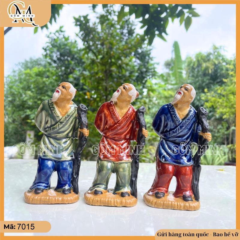  Tượng Lão Mai Cao 15cm 13cm  quần màu ngẫu nhiên  Decor Cây Xanh Bàn Trà - Gốm Sứ Bát Tràng 