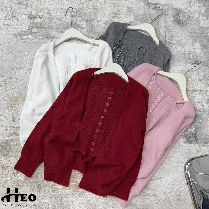  Sét áo len 2 dây phối cardigan khoác ngoài siêu xinh dành cho nữ Women Top Jacket - Njnkyumy Shop 