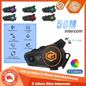 Intercom GEARELEC C2 BT5.3 Helm Sepeda Motor 2 riders 50m Bluetooth Interkom IPX7 waterproof 2800mAh