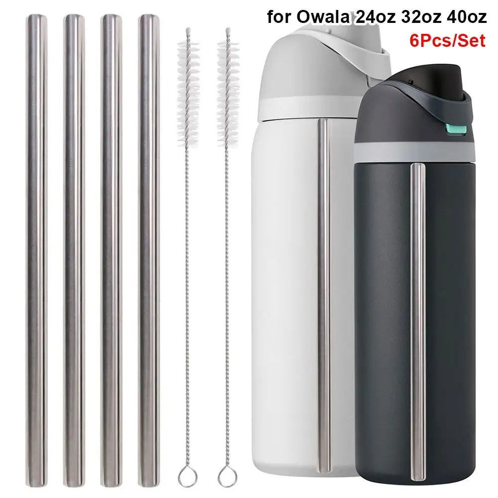 6Pcs/Set Durable With Brush Stainless Steel Straw 10mm Reusable Water Bottle Straw Cup Replacement Straw for Owala 16oz 19oz 24oz 32oz 40oz