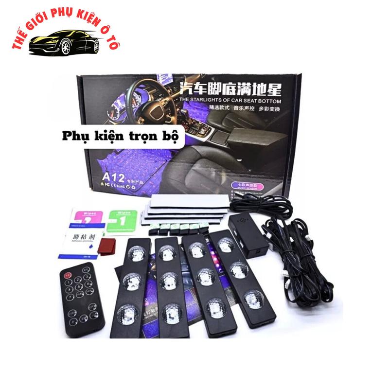 Đèn Led Gầm Ghế Ô Tô chiếu sao cắm cổng USB -nháy theo nhạc Có điều khiển tùy chỉnh màu sắc 3 mắt tròn