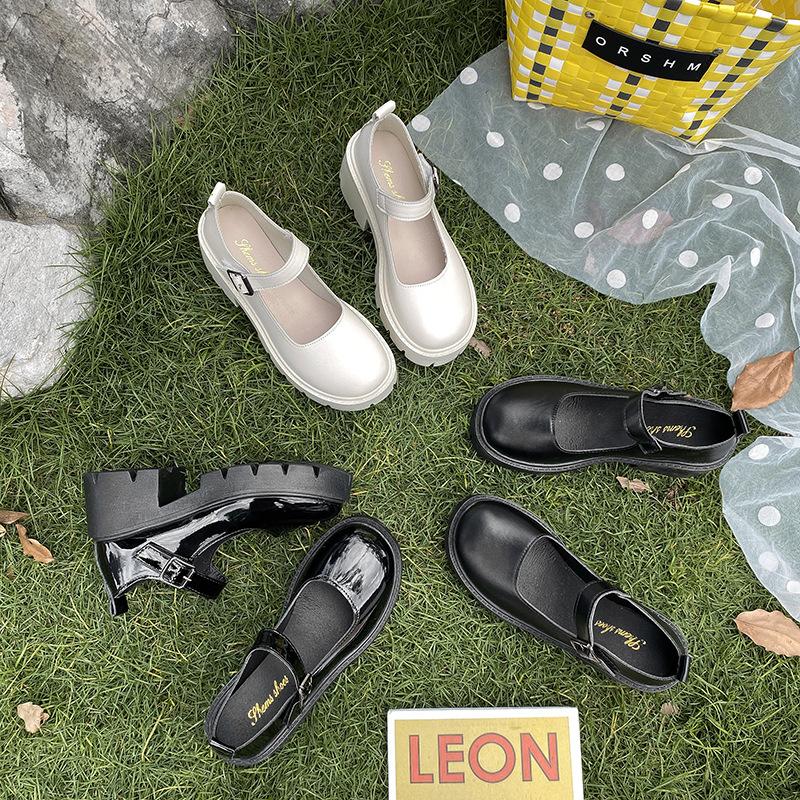 Product Introduction of Oversized women's shoes, sweet and cute, Mary Jane leather shoes, Japanese JK women's shoes, 7cm heel height, beige, bright black, matte black, size 34-43 8