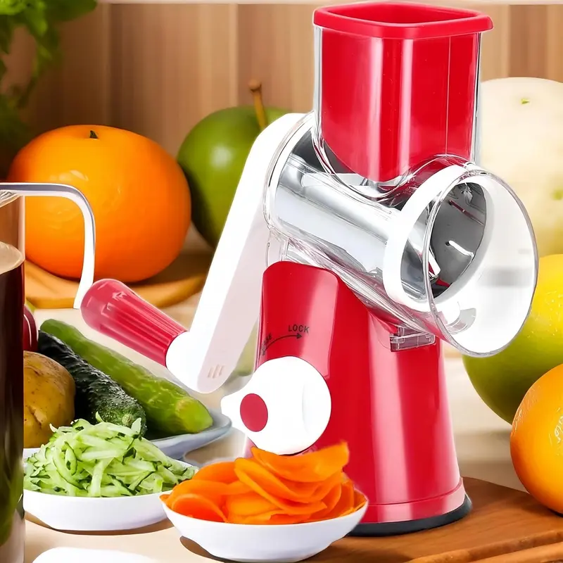 Manual Rotating Cheese Grater, 1 Count Hand Crank Cheese Chocolate Grater with 3 Interchangeable Blades, Kitchen Utensils & Gadgets for Home Dining Room Barbecue, Kitchenware 3