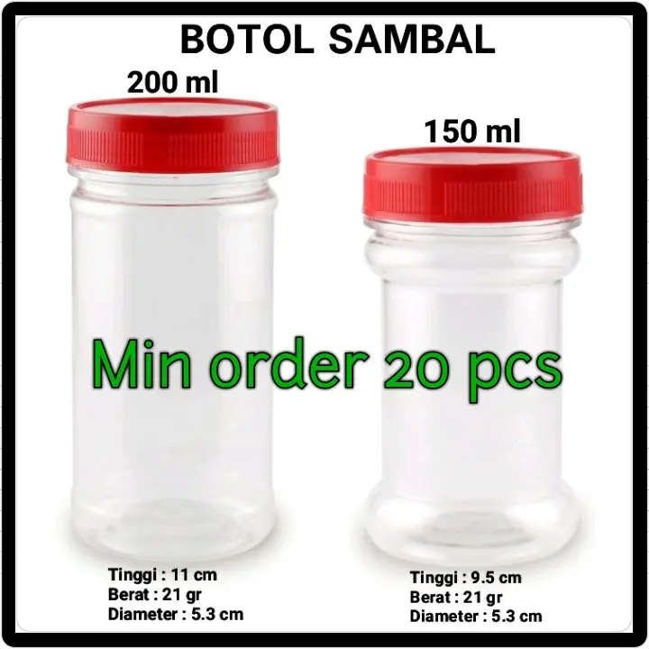 [20 pcs] Botol Sambal / Toples Lada / Toples Rempah / Toples Bumbu / Toples Pala / Jar Bulat Kitchenware 100 ml 150 ml 200 ml 1