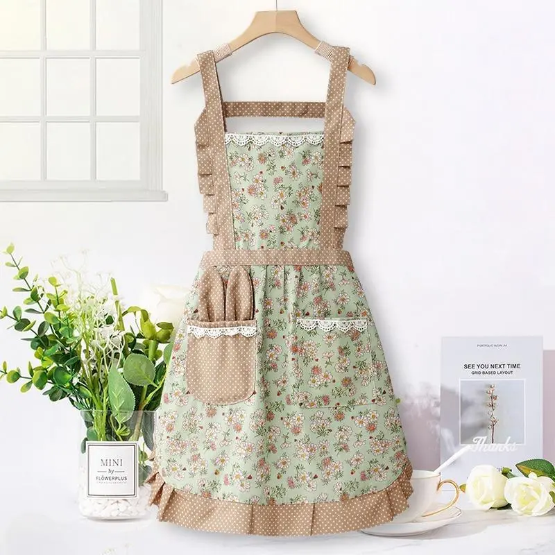 Flower Pattern Apron with Pocket, Waterproof Apron for Women, Kitchen Cooking Products 4