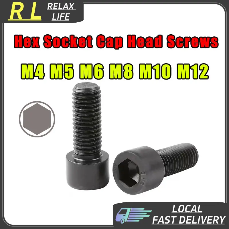 ✨RL✨M4-M12 Hex Socket Cap Head Screws M5 M6 Alloy Steel Grade 12.9 M8 Skru Allen Key Screw M10 Black Oxide