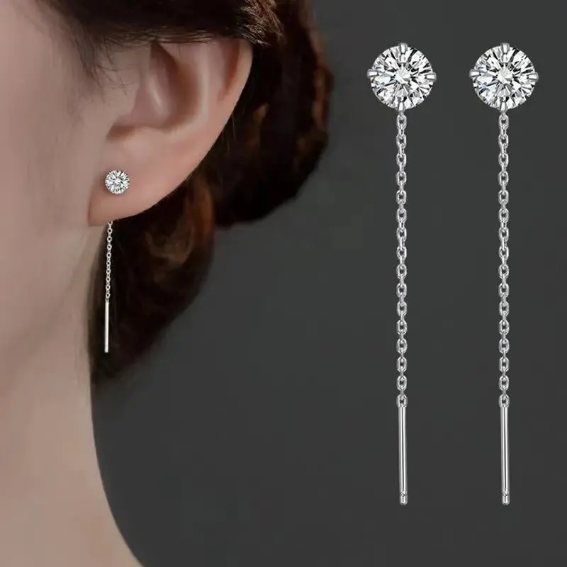 Silver earline moissanite women's new trendy high-end fringed earchain earrings and earrings.