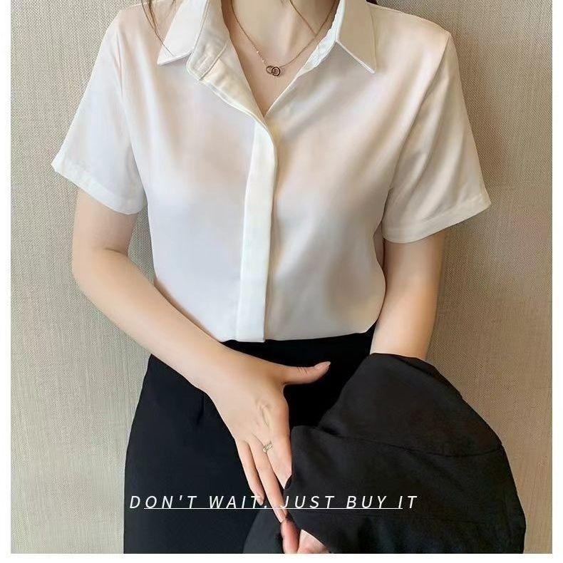 Áo Sơ Mi Voan ngắn Tay, Hàng Mới Về Mùa Hè, Mỏng, Màu Đen, Dành Cho Phụ Nữ, Thiết Kế Đẹp, Áo Thích Hợp, Trang Phục Công Sở, Áo Sơ Mi Trắng, Trang Phục Trang Trọng 3