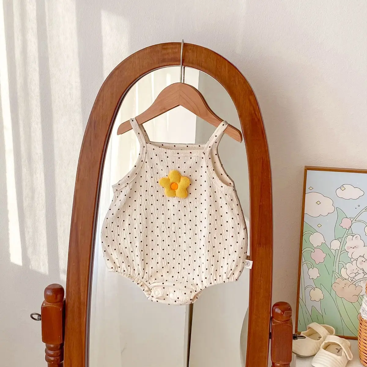 Áo Liền Quần Có Dây Đeo Cho Em Bé Mùa Hè, Phong Cách INS, Thiết Kế Chấm Bi Kẻ Sọc Dễ Thương