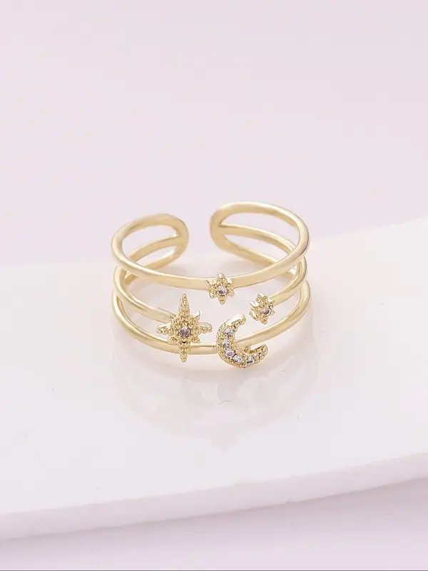 Elegant Sun & Moon & Star Design Cuff Ring, Fashion Accessories for Women & Girls, Trendy All-match & Exquisite Jewelry for Birthday Gift 2