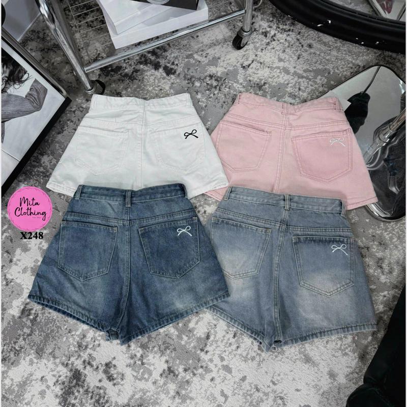 Quần short jeans nữ nhìu màu trơn thiêu nơ trên túi sau Mita Clothing X248 4