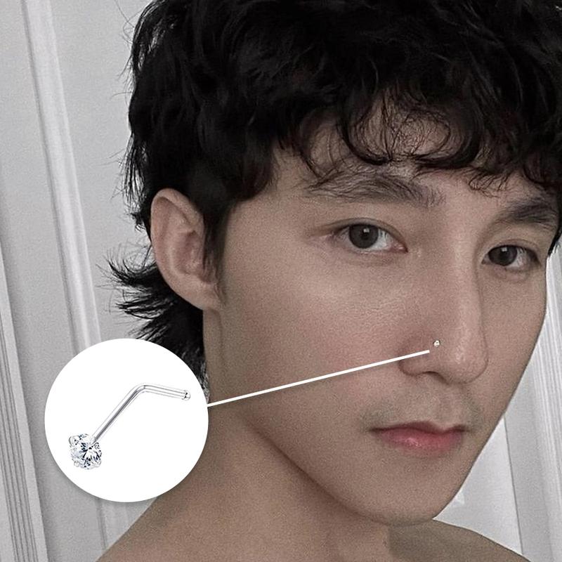 Khuyên Mũi Bạc S925 Chữ L Đính Đá Zircon Cao Cấp