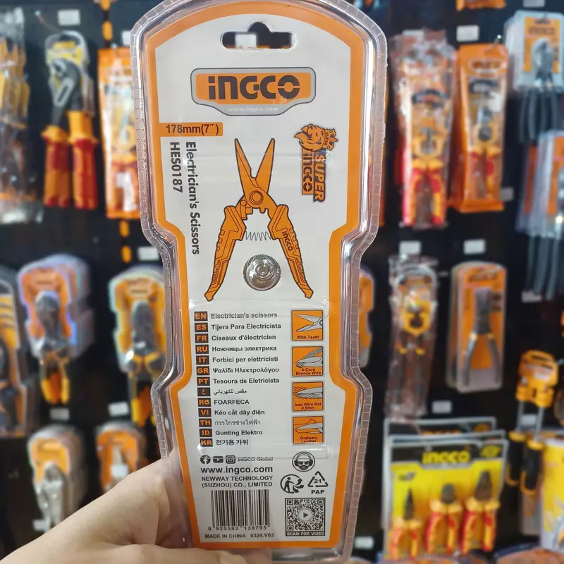 Kéo cắt dây điện đa năng 18cm tay cầm cao su TPR INGCO HES0187 2